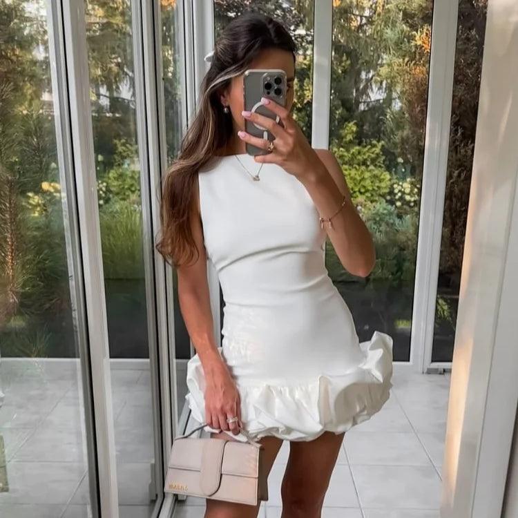 Robe Sans Manches à Volants Lune